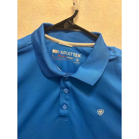 Ariat Mens Blue Polo Shirt L Heat Series Moisture Wicking Short Sleeve - Picture 3 of 12